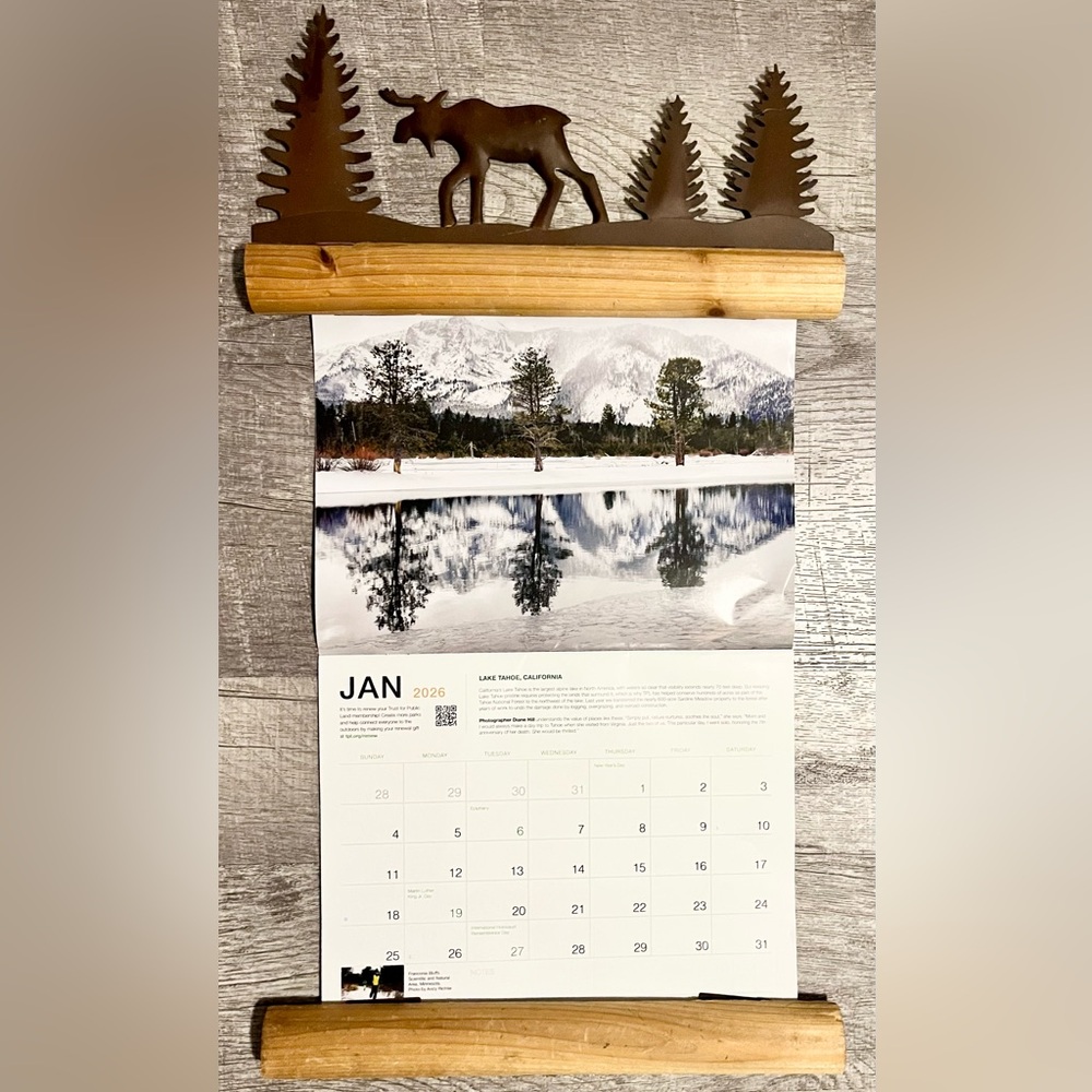 Rustic Moose Calendar Hanger Metal and Wood Frame with 2026 Calendar - Picture 2 of 10